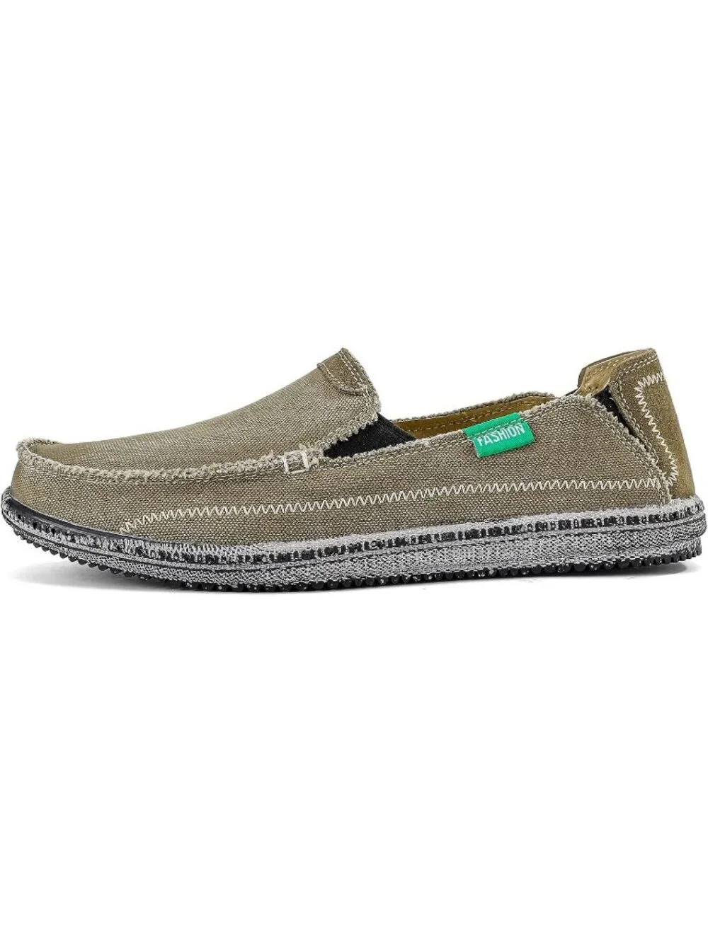 VILOCY Men's Base Green Rubber Canvas Slip On Loafers Vintage Flat Casual Shoes